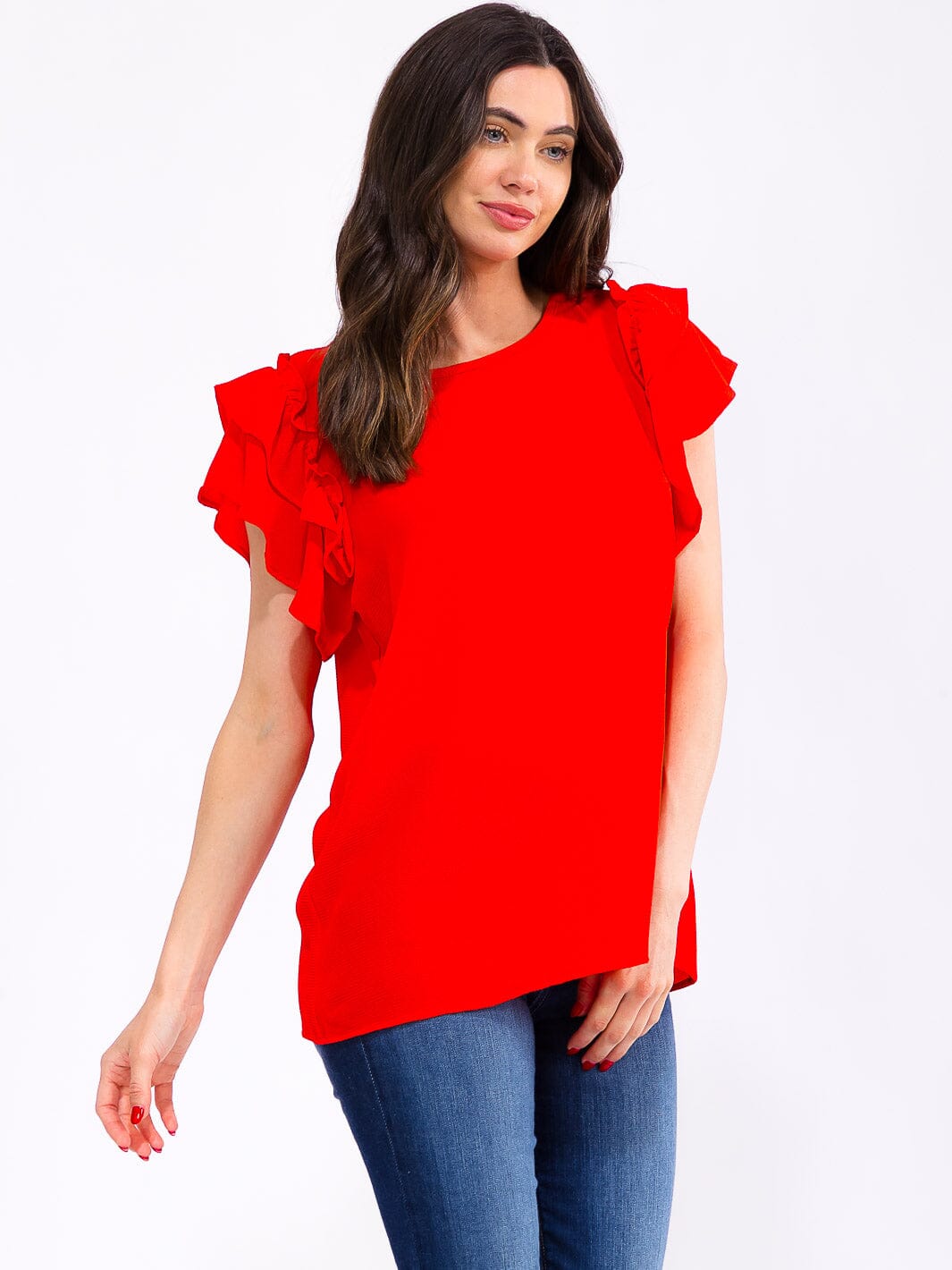 WOMEN'S SHORT RUFFLE SLEEVE LOOSE FIT BLOUSE