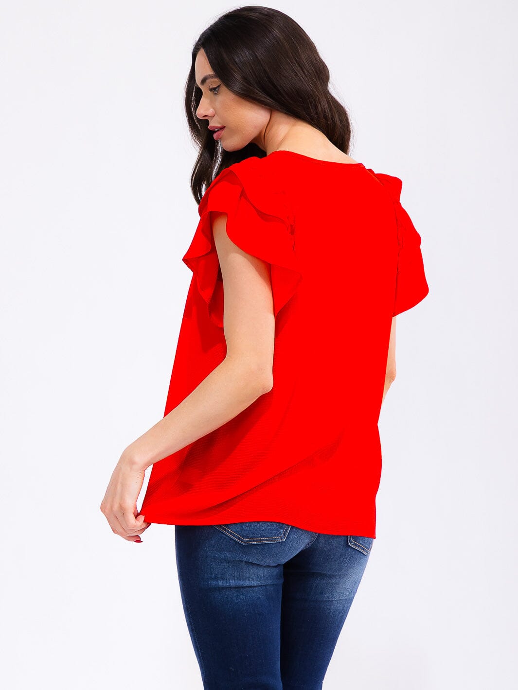 WOMEN'S SHORT RUFFLE SLEEVE LOOSE FIT BLOUSE