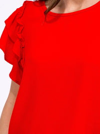 WOMEN'S SHORT RUFFLE SLEEVE LOOSE FIT BLOUSE