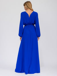 WOMEN'S LONG SLEEVE SURPLICE SELF TIE OPEN BACK MAXI GOWN DRESS