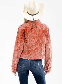 WOMEN'S LONG SLEEVE FRONT POCKETS BUTTON CLOSURE CORDUROY JACKET
