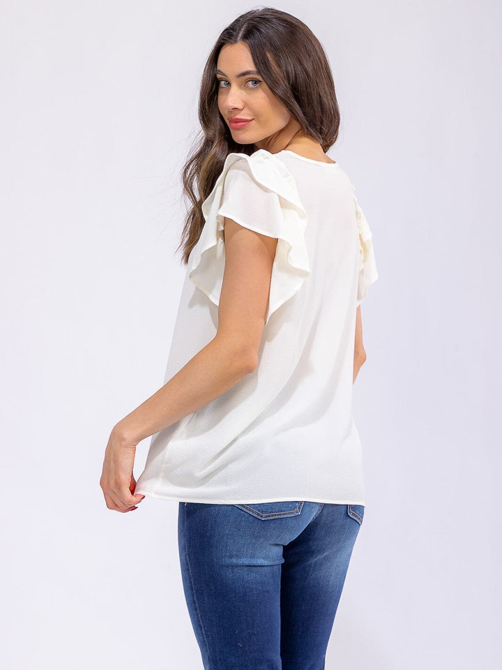 WOMEN'S SHORT RUFFLE SLEEVE LOOSE FIT BLOUSE