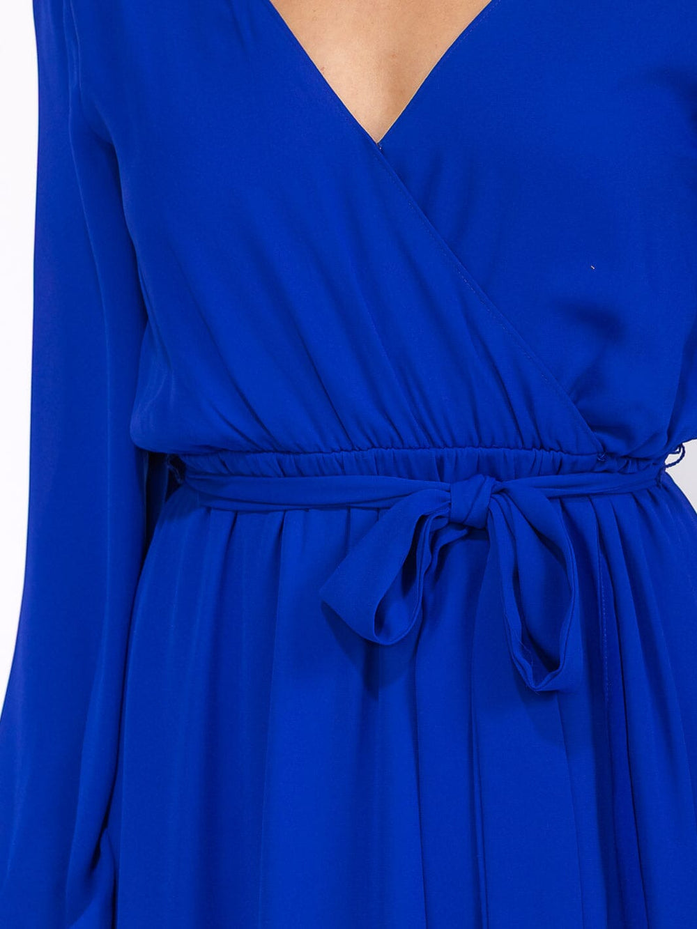 WOMEN'S LONG SLEEVE SURPLICE SELF TIE OPEN BACK MAXI GOWN DRESS