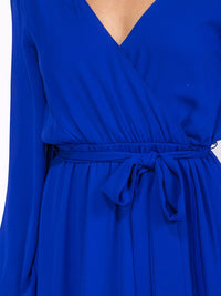 WOMEN'S LONG SLEEVE SURPLICE SELF TIE OPEN BACK MAXI GOWN DRESS