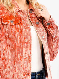 WOMEN'S LONG SLEEVE FRONT POCKETS BUTTON CLOSURE CORDUROY JACKET