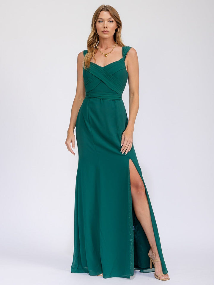 WOMEN'S SLEEVELESS DETAILED FRONT SLIT MAXI GOWN DRESS