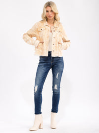 WOMEN'S LONG SLEEVE FRONT POCKETS BUTTON CLOSURE CORDUROY JACKET