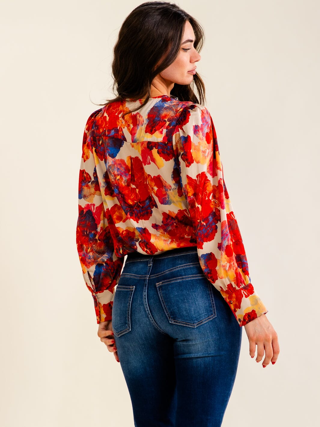 ENTRO WOMEN'S LONG SLEEVE SURPLICE FLORAL BODYSUIT