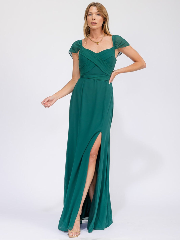 WOMEN'S SLEEVELESS DETAILED FRONT SLIT MAXI GOWN DRESS
