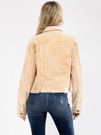 WOMEN'S LONG SLEEVE FRONT POCKETS BUTTON CLOSURE CORDUROY JACKET