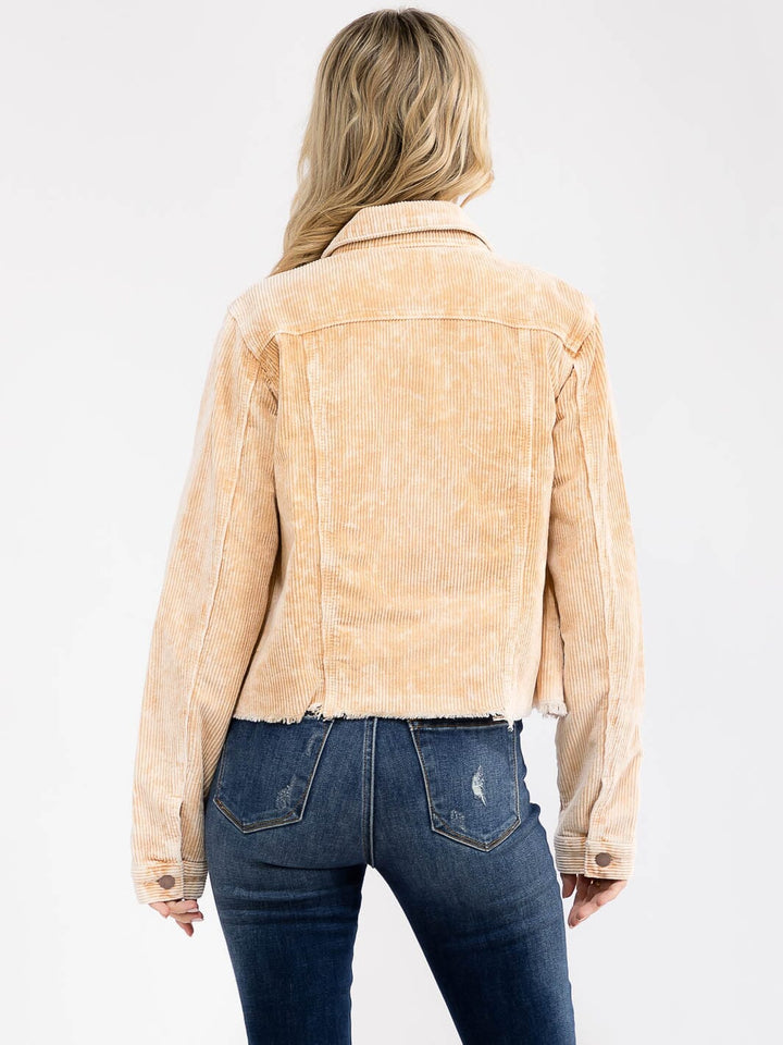 WOMEN'S LONG SLEEVE FRONT POCKETS BUTTON CLOSURE CORDUROY JACKET