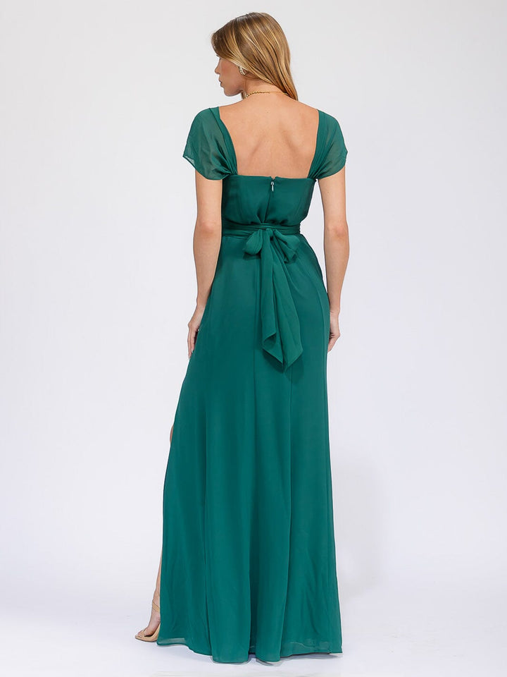 WOMEN'S SLEEVELESS DETAILED FRONT SLIT MAXI GOWN DRESS