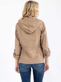 WOMEN'S LONG SLEEVE ZIP UP POCKETS HOODED JACKET