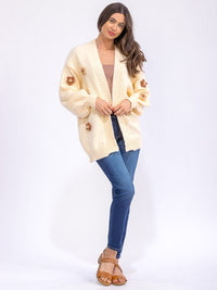 WOMEN'S LONG SLEEVE OPEN FRONT FLORAL DETAILED CARDIGAN