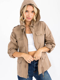 WOMEN'S LONG SLEEVE ZIP UP POCKETS HOODED JACKET