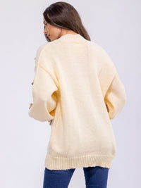 WOMEN'S LONG SLEEVE OPEN FRONT FLORAL DETAILED CARDIGAN