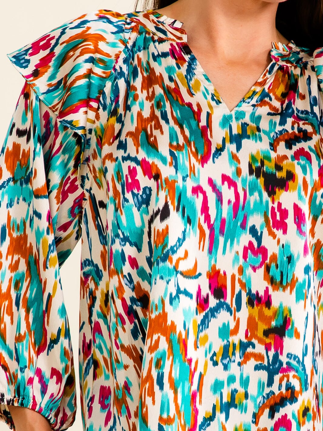 ENTRO WOMEN'S 3/4 SLEEVE V-NECK MULTI PRINT BLOUSE