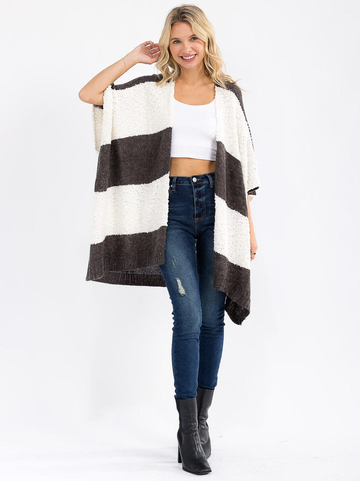 WOMEN'S SHORT SLEEVE OPEN FRONT COLORBLOCK CARDIGAN