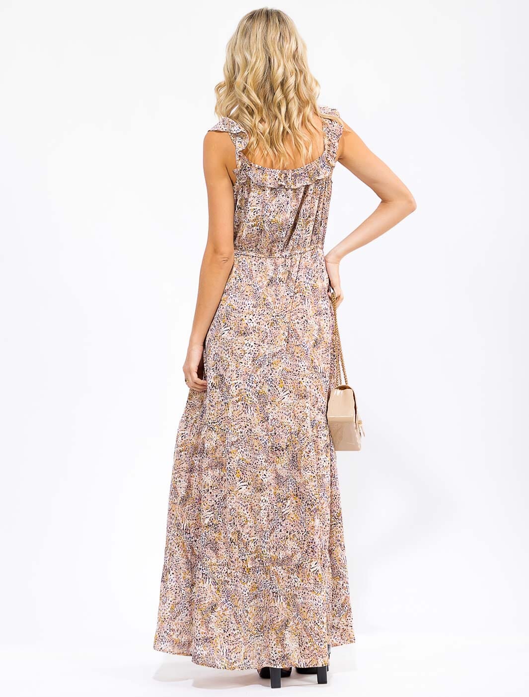 WOMEN'S SLEEVELESS ELASTIC WAIST TIERED ANIMAL PRINT MAXI DRESS