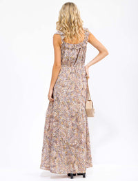 WOMEN'S SLEEVELESS ELASTIC WAIST TIERED ANIMAL PRINT MAXI DRESS