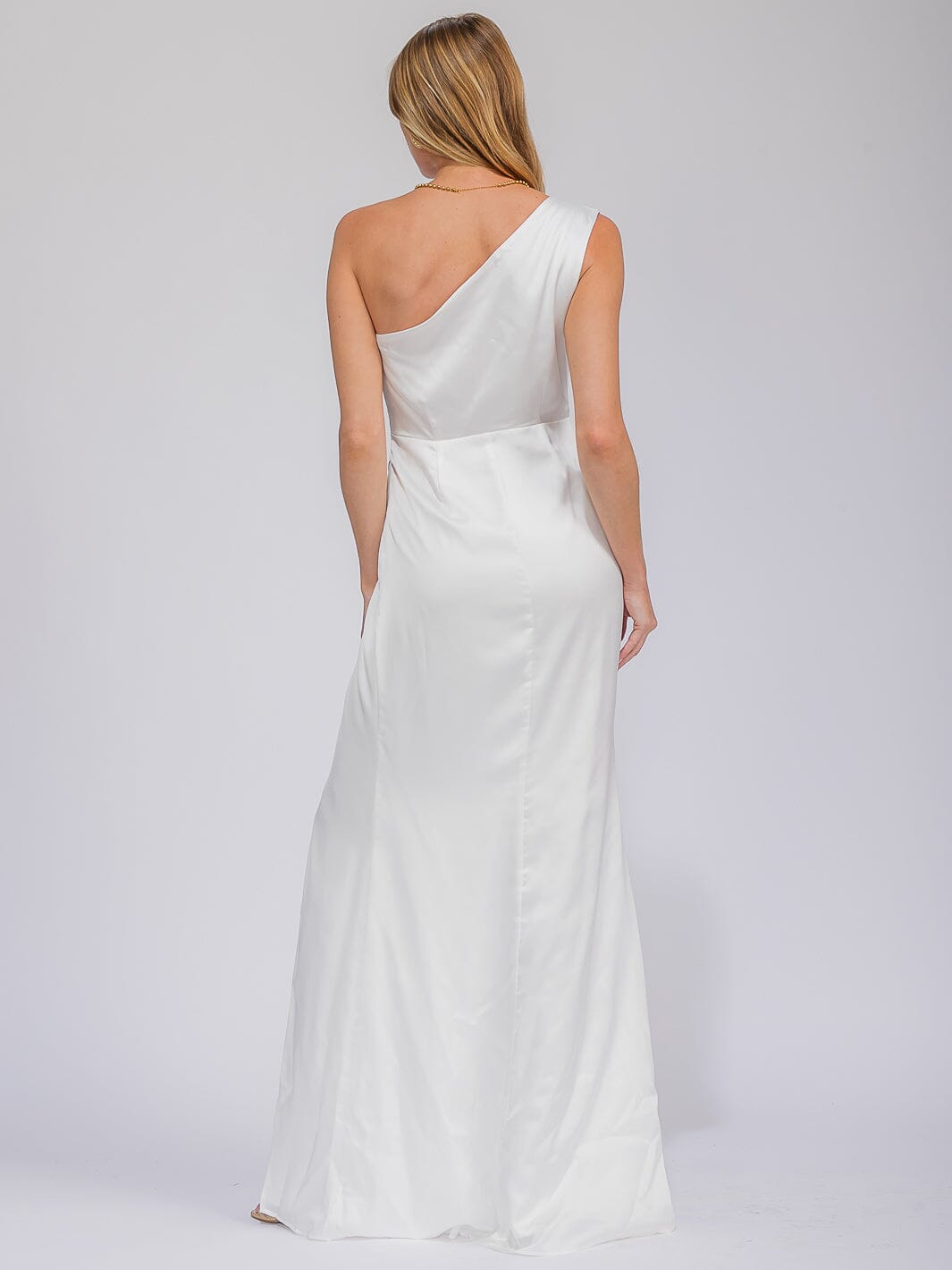 WOMEN'S SLEEVELESS ONE SHOULDER SURPLICE FRONT SLIT MAXI GOWN DRESS