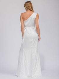 WOMEN'S SLEEVELESS ONE SHOULDER SURPLICE FRONT SLIT MAXI GOWN DRESS