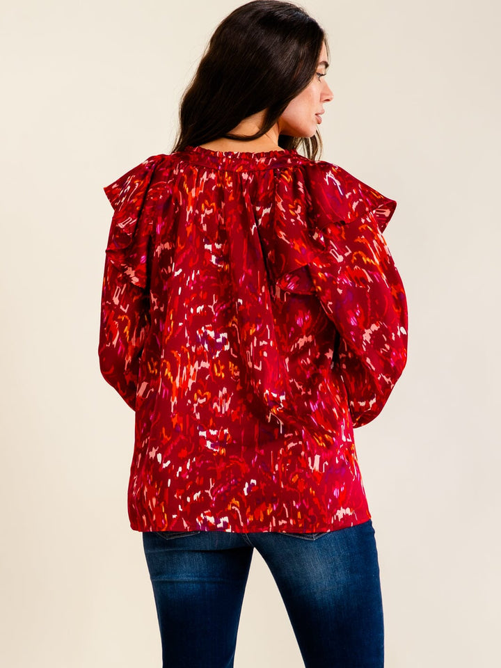 ENTRO WOMEN'S 3/4 SLEEVE V-NECK MULTI PRINT BLOUSE