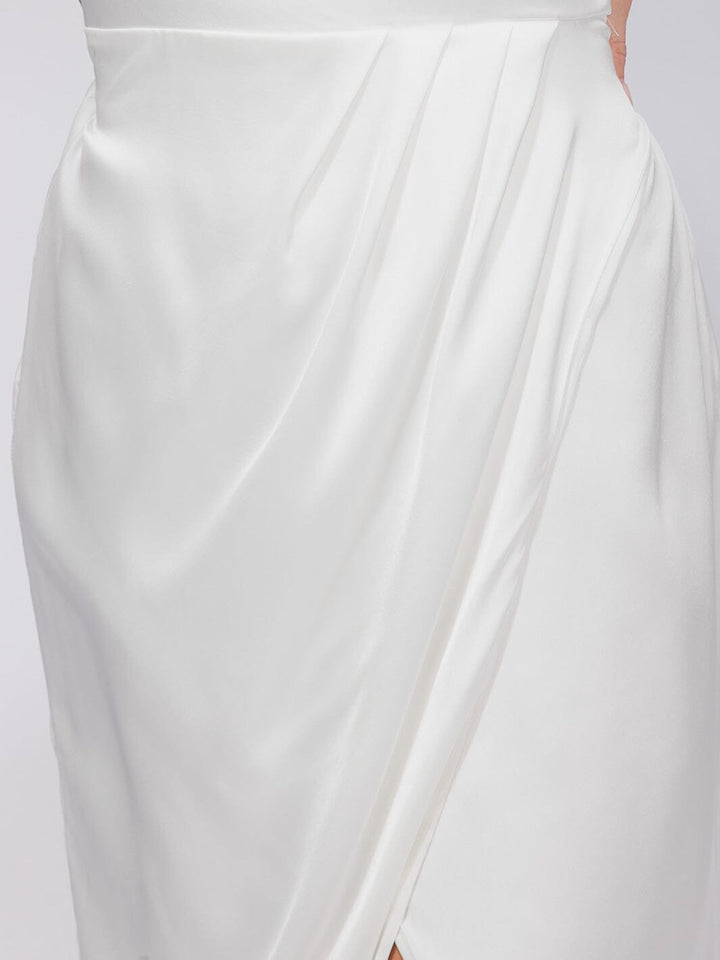 WOMEN'S SLEEVELESS ONE SHOULDER SURPLICE FRONT SLIT MAXI GOWN DRESS