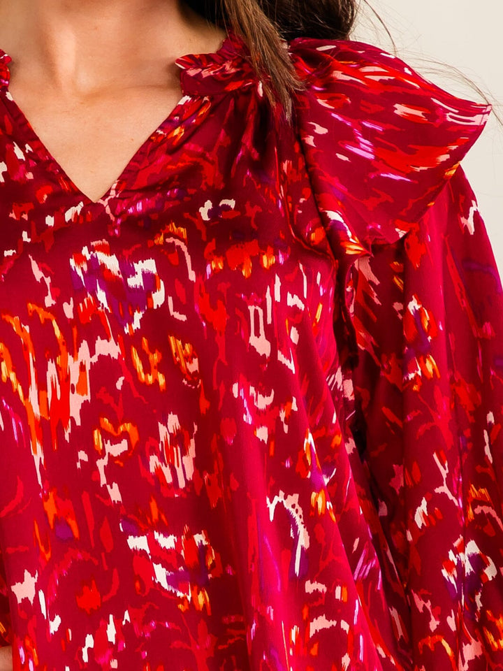 ENTRO WOMEN'S 3/4 SLEEVE V-NECK MULTI PRINT BLOUSE