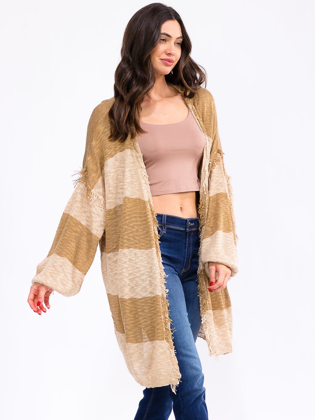 WOMEN'S LONG SLEEVE OPEN FRONT COLORBLOCK KNIT CARDIGAN