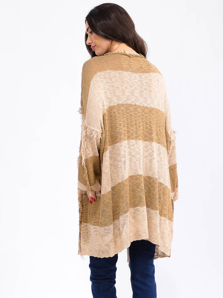 WOMEN'S LONG SLEEVE OPEN FRONT COLORBLOCK KNIT CARDIGAN