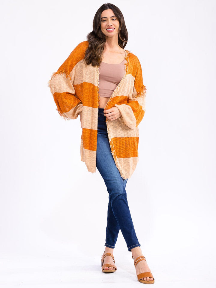 WOMEN'S LONG SLEEVE OPEN FRONT COLORBLOCK KNIT CARDIGAN