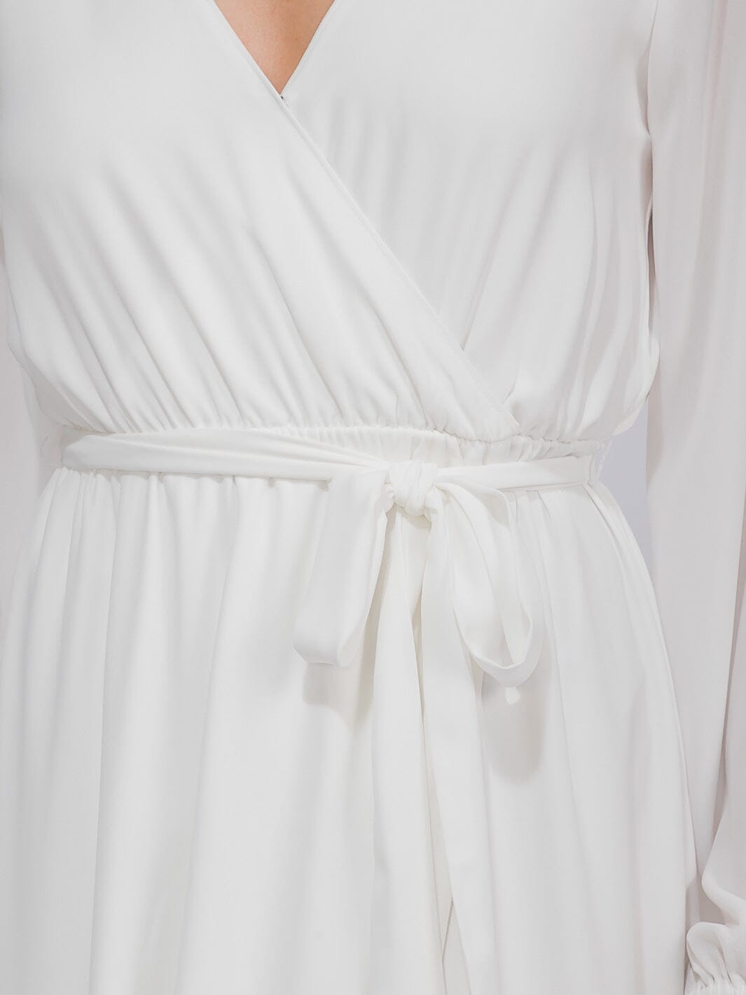 WOMEN'S LONG SLEEVE SURPLICE SELF TIE OPEN BACK MAXI GOWN DRESS