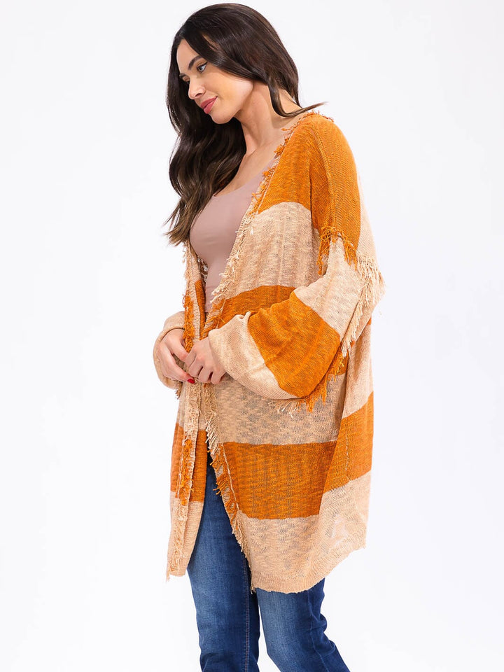 WOMEN'S LONG SLEEVE OPEN FRONT COLORBLOCK KNIT CARDIGAN