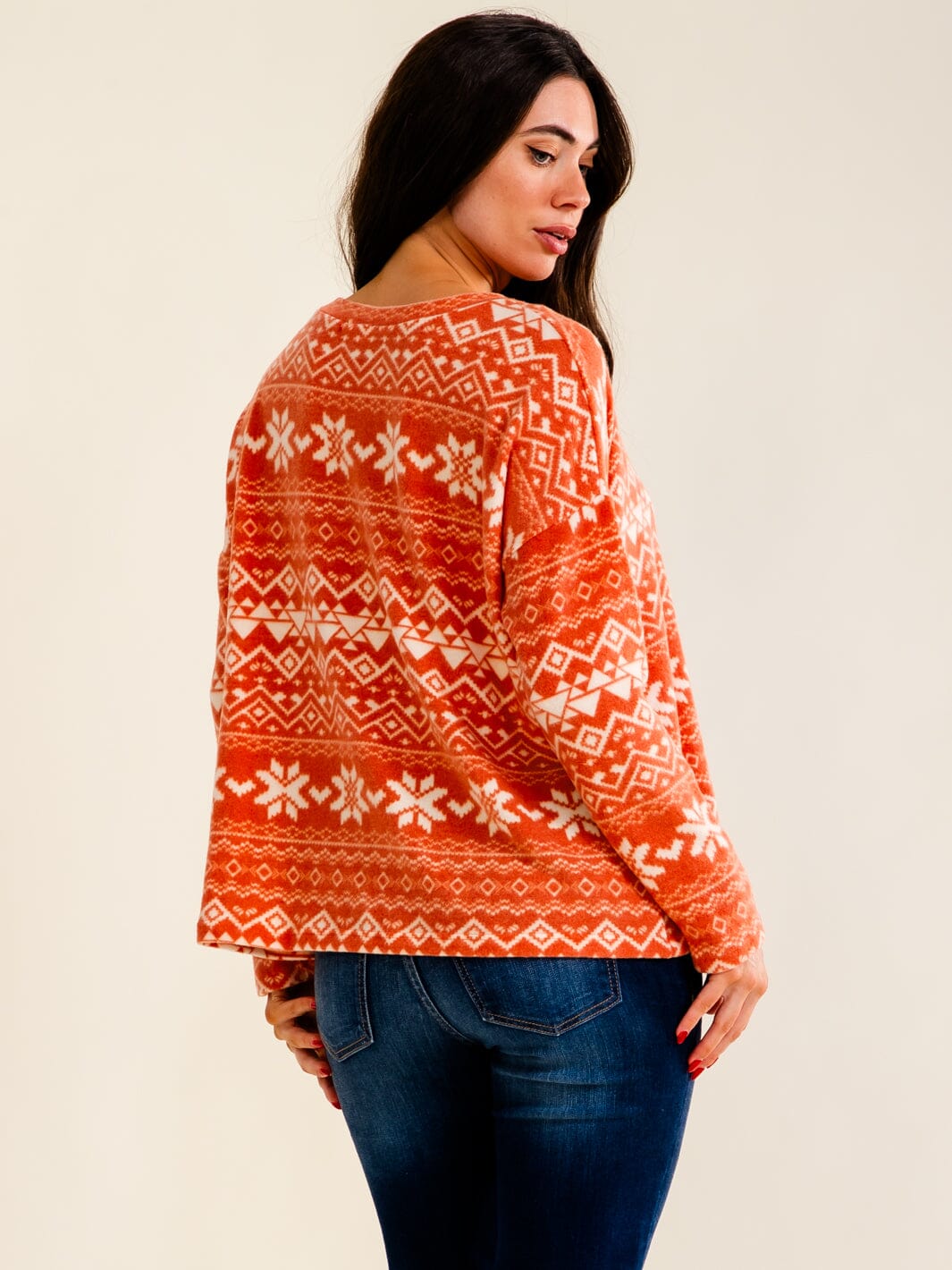 ENTRO WOMEN'S LONG SLEEVE FRONT POCKET MULTI PRINT TOP