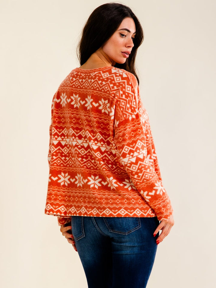 ENTRO WOMEN'S LONG SLEEVE FRONT POCKET MULTI PRINT TOP