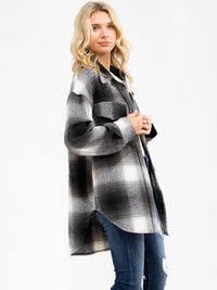 WOMEN'S LONG SLEEVE FRONT POCKETS BUTTON CLOSURE HIGH-LOW PLAID JACKET