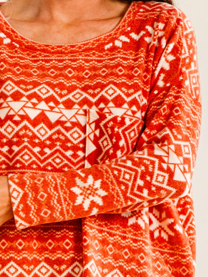 ENTRO WOMEN'S LONG SLEEVE FRONT POCKET MULTI PRINT TOP
