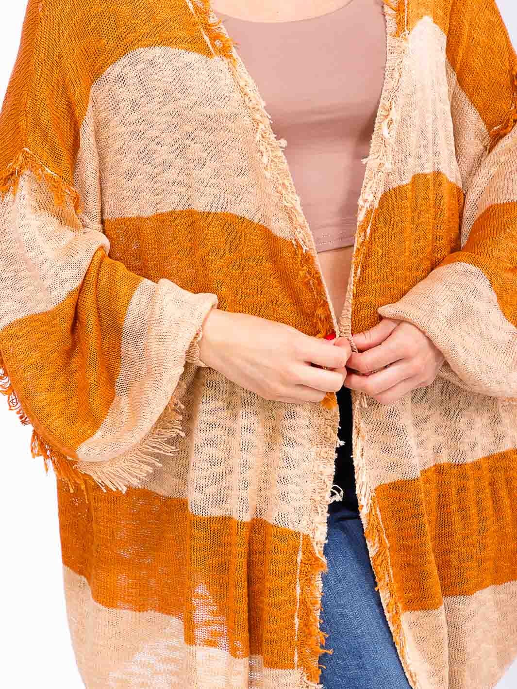 WOMEN'S LONG SLEEVE OPEN FRONT COLORBLOCK KNIT CARDIGAN