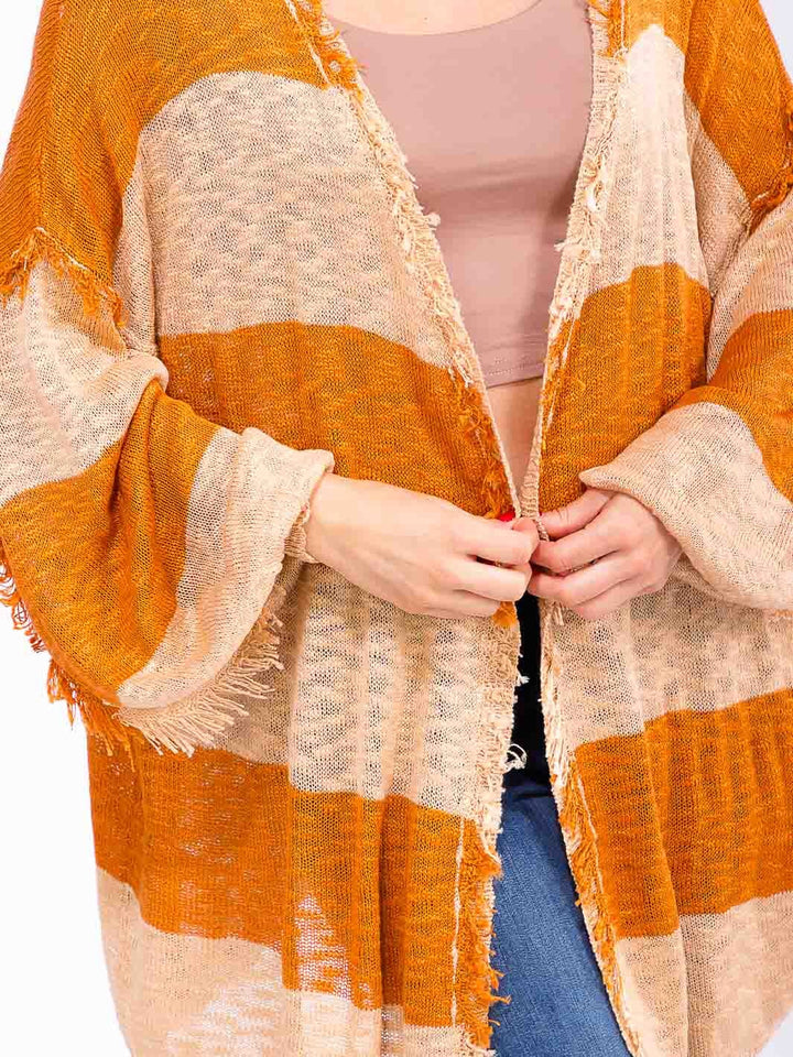 WOMEN'S LONG SLEEVE OPEN FRONT COLORBLOCK KNIT CARDIGAN