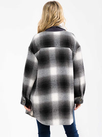WOMEN'S LONG SLEEVE FRONT POCKETS BUTTON CLOSURE HIGH-LOW PLAID JACKET