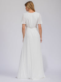 WOMEN'S SHORT SLEEVE SURPLICE FRONT SLIT MAXI GOWN DRESS