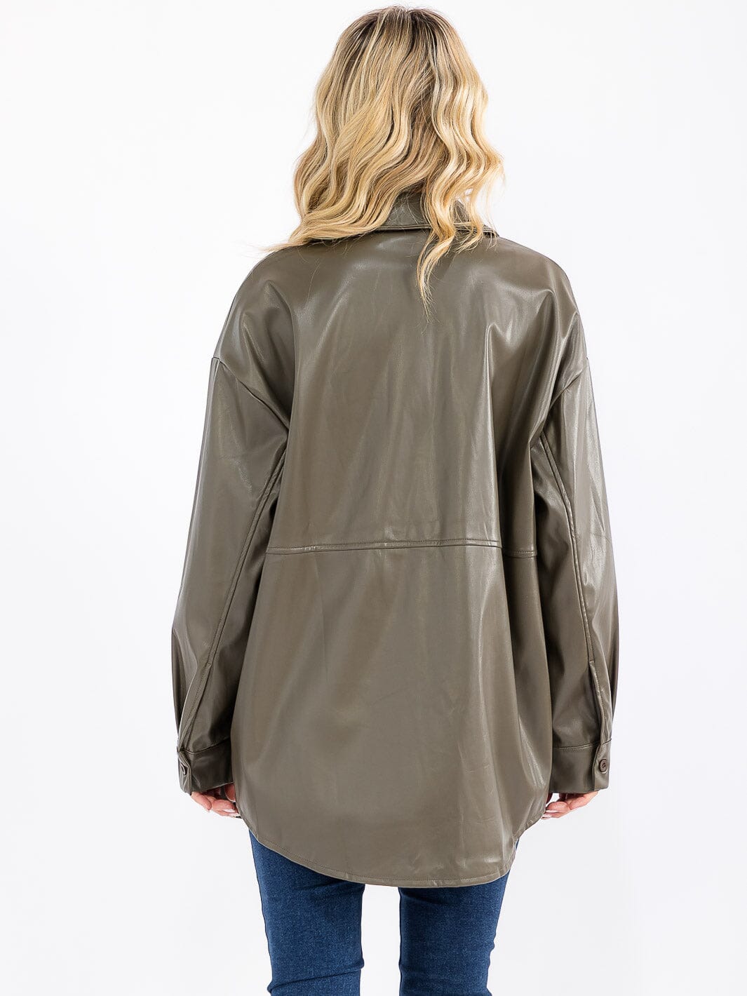 WOMEN'S LONG SLEEVE BUTTON CLOSURE PU PLEATHER SHACKET