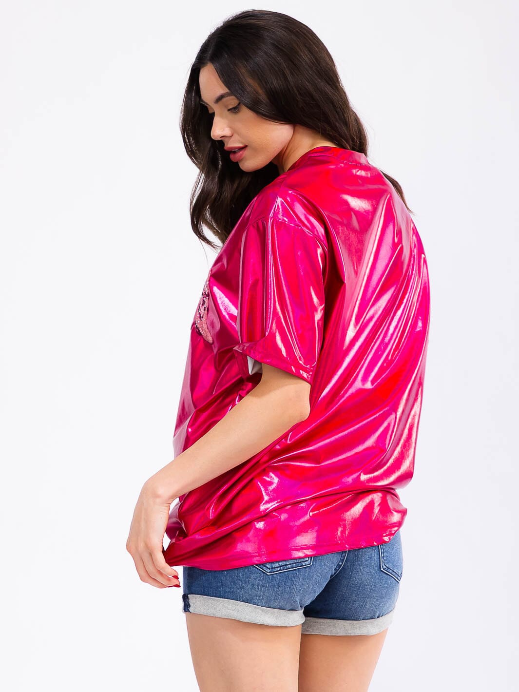 WOMEN'S SHORT SLEEVE METALLIC GRAPHIC TOP