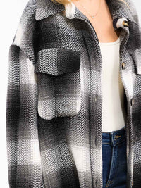 WOMEN'S LONG SLEEVE FRONT POCKETS BUTTON CLOSURE HIGH-LOW PLAID JACKET