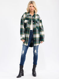 WOMEN'S LONG SLEEVE FRONT POCKETS BUTTON CLOSURE HIGH-LOW PLAID JACKET