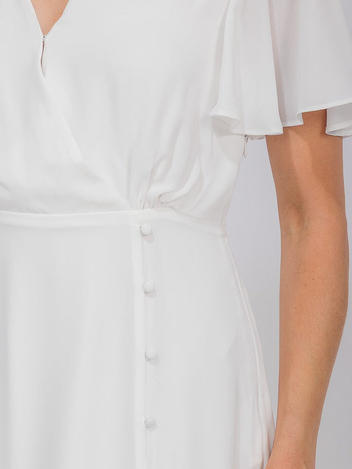 WOMEN'S SHORT SLEEVE SURPLICE FRONT SLIT MAXI GOWN DRESS