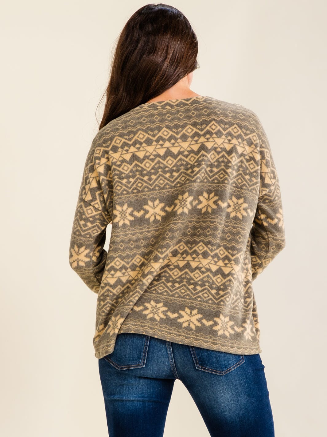 ENTRO WOMEN'S LONG SLEEVE FRONT POCKET MULTI PRINT TOP