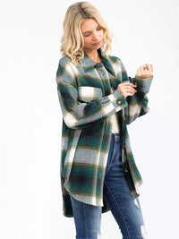 WOMEN'S LONG SLEEVE FRONT POCKETS BUTTON CLOSURE HIGH-LOW PLAID JACKET