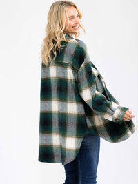 WOMEN'S LONG SLEEVE FRONT POCKETS BUTTON CLOSURE HIGH-LOW PLAID JACKET
